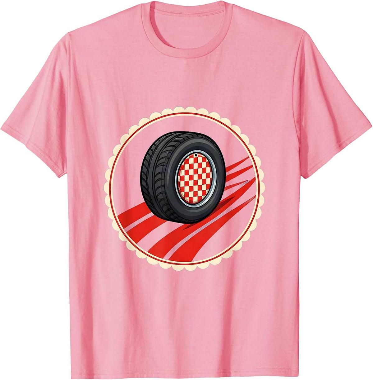 Men's Race Car Wheel Checkered Burnout Graphic T-Shirt - Pink