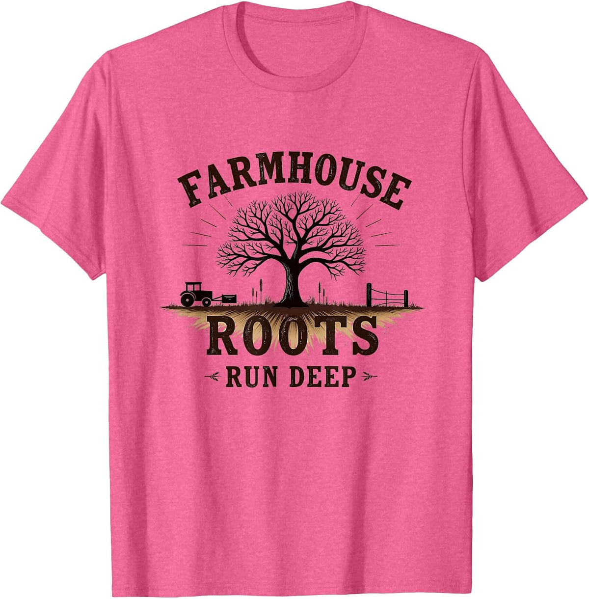 Farmhouse Roots Run Deep Country Design T-Shirt - Pink Heather