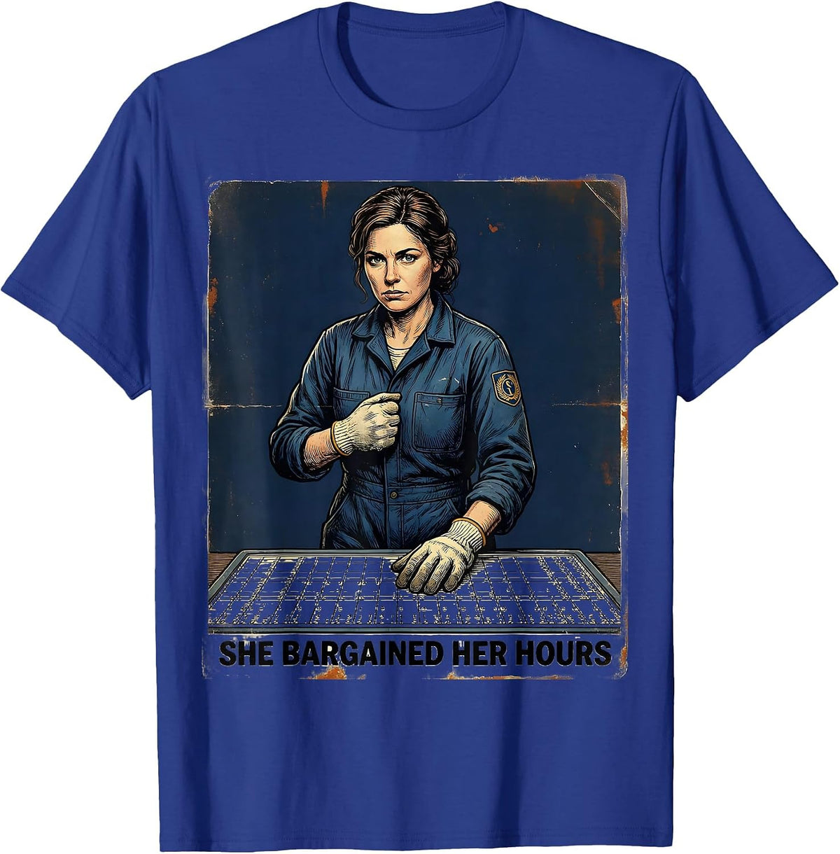 She Bargained Her Hours Vintage Union Labor Day Working T-Shirt - Royal Blue