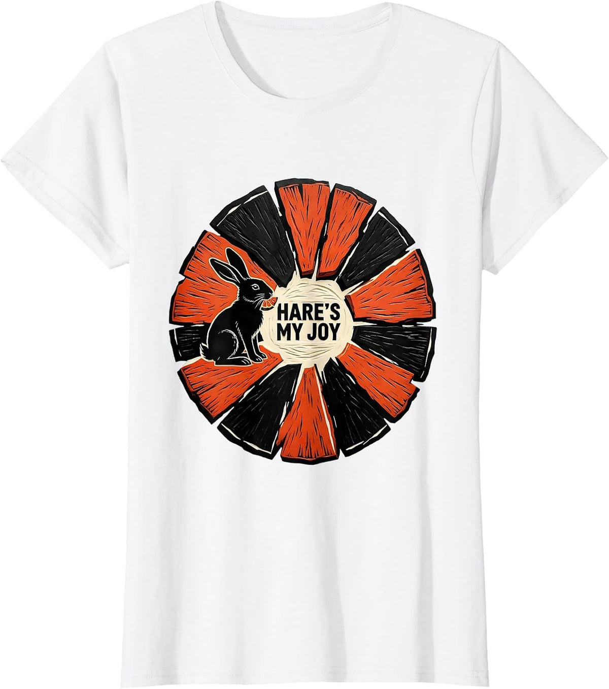 Hare's My Joy Funny Bunny Lover Linocut Animal Humor T-Shirt - White