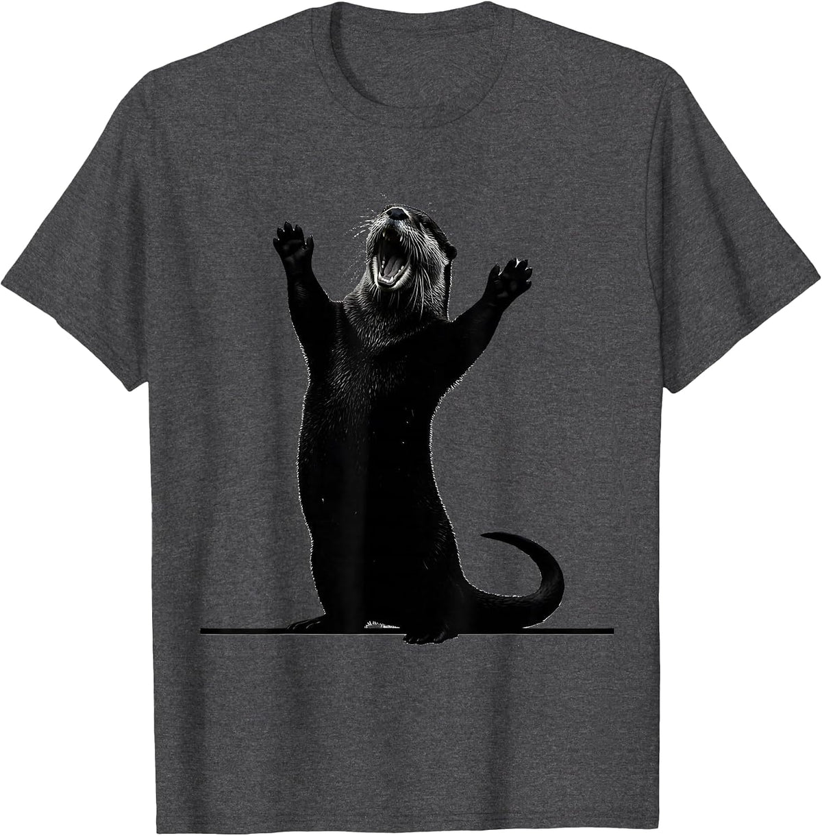 Otter Yawn Silhouette Funny Otter Lover Gift T-Shirt - Dark Heather Grey
