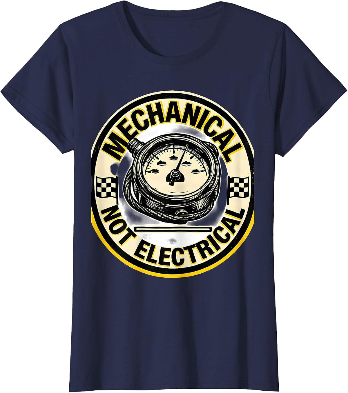 Women's Mechanical, Not Electrical Vintage Stencil Muscle Car Racing T-Shirt - Navy Blue