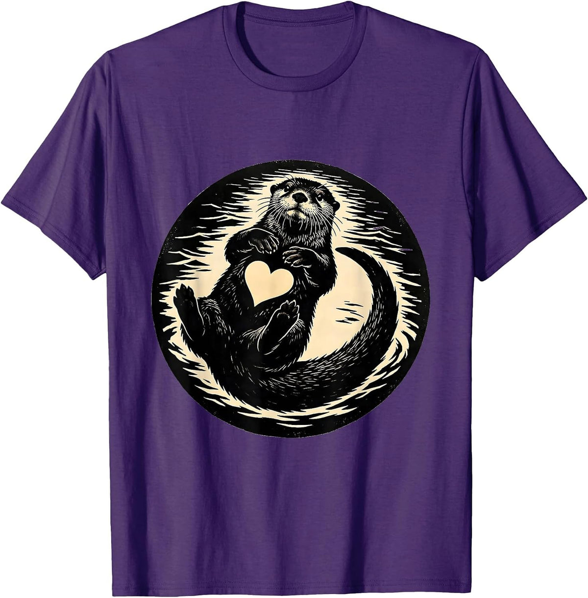 Men's Back Floating Otter Silhouette Funny Animal Lover Humor T-Shirt - Purple