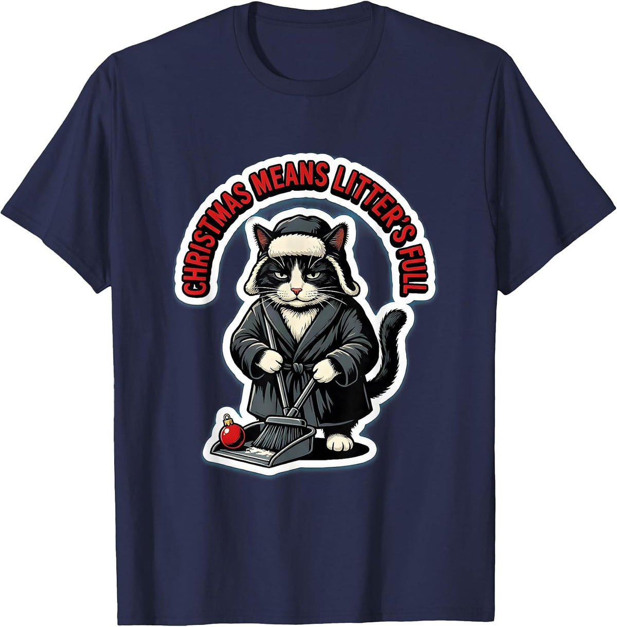Men's Christmas Means Litter's Full Funny Cat Lover Ugly Christmas T-Shirt - Navy Blue