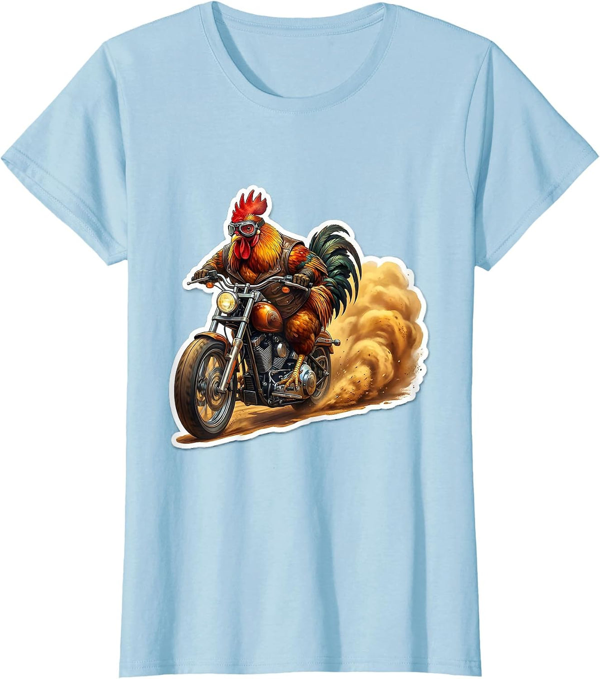 Chicken Riding a Chopper Motorcycle Biker Tee T-Shirt - Baby Blue