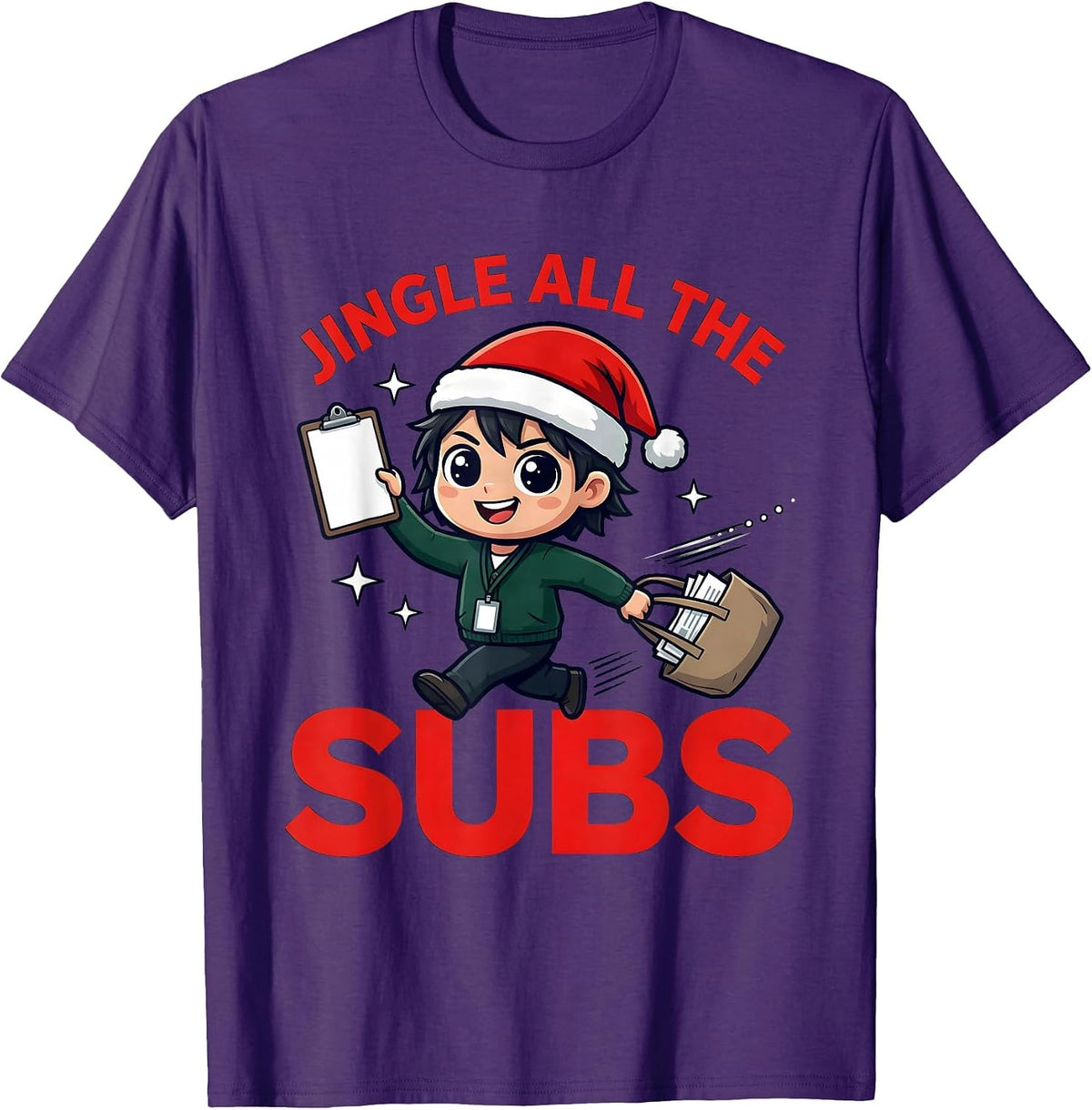JINGLE ALL THE SUBS Funny School Staff Christmas Humor T-Shirt - Purple