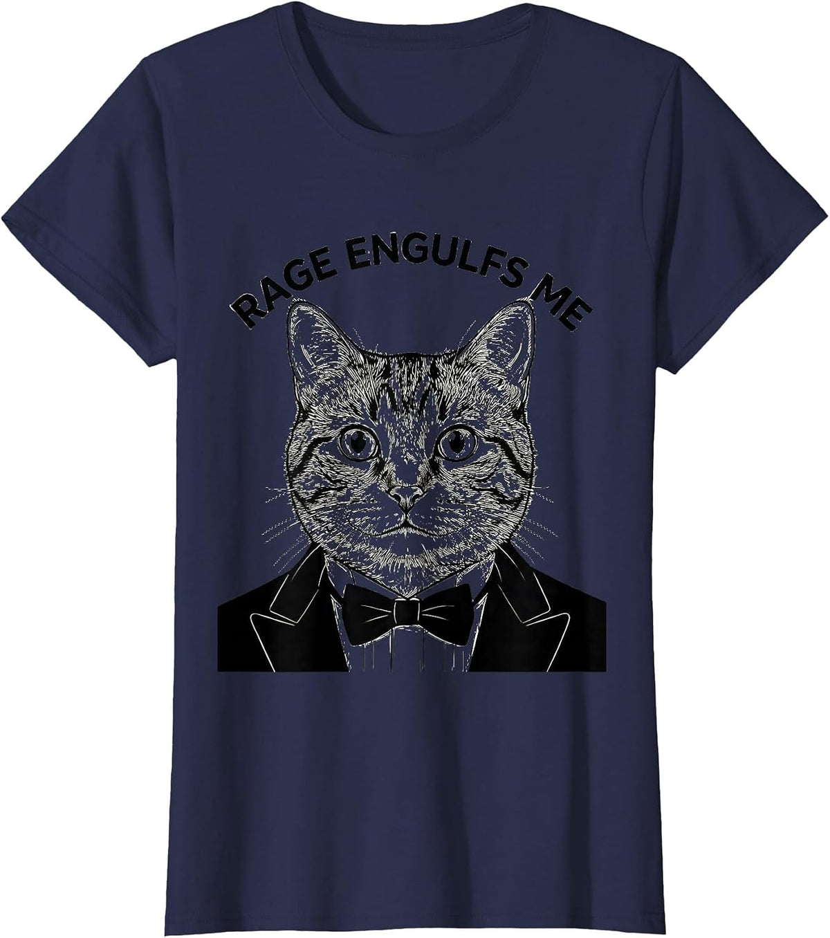 Women's Rage Engulfs Me Funny Silly Staring Cat Meme Cat Lover T-Shirt - Navy Blue