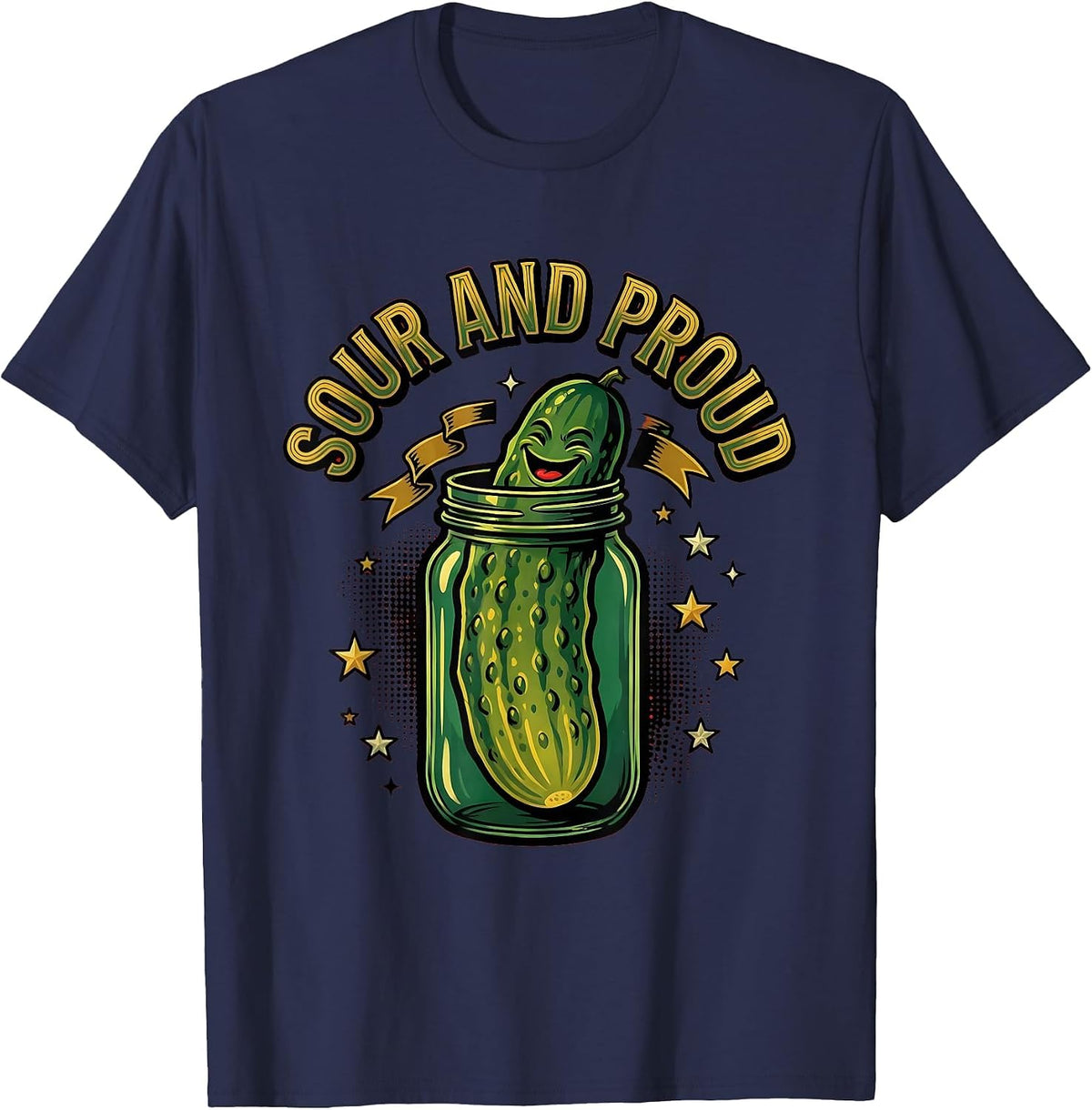 Men's Sour and Proud Funny Pickle Graphic Design T-Shirt - Navy Blue