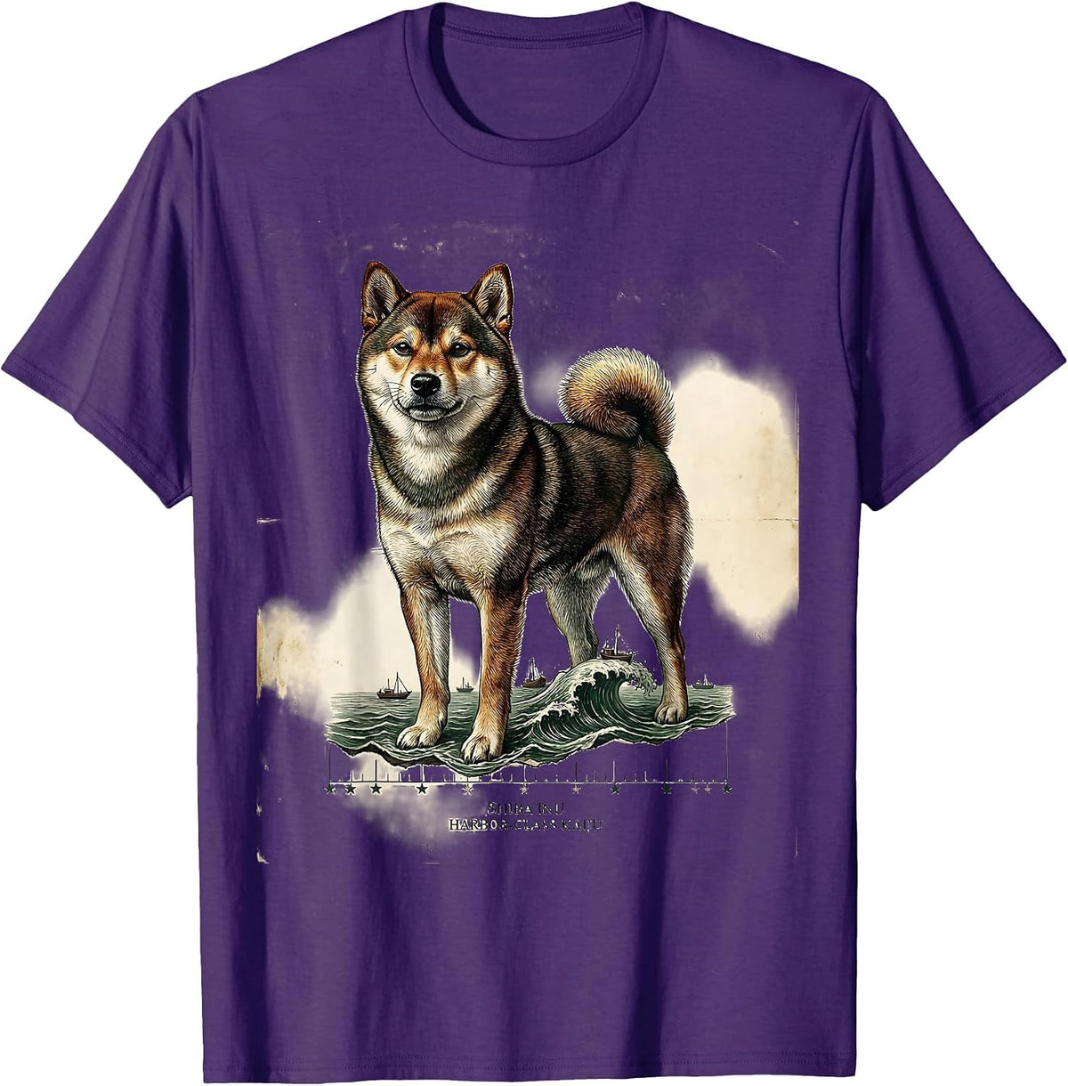 Shiba Inu Harbor-Class Kaiju Vintage Japanese Monster Parody T-Shirt - Purple