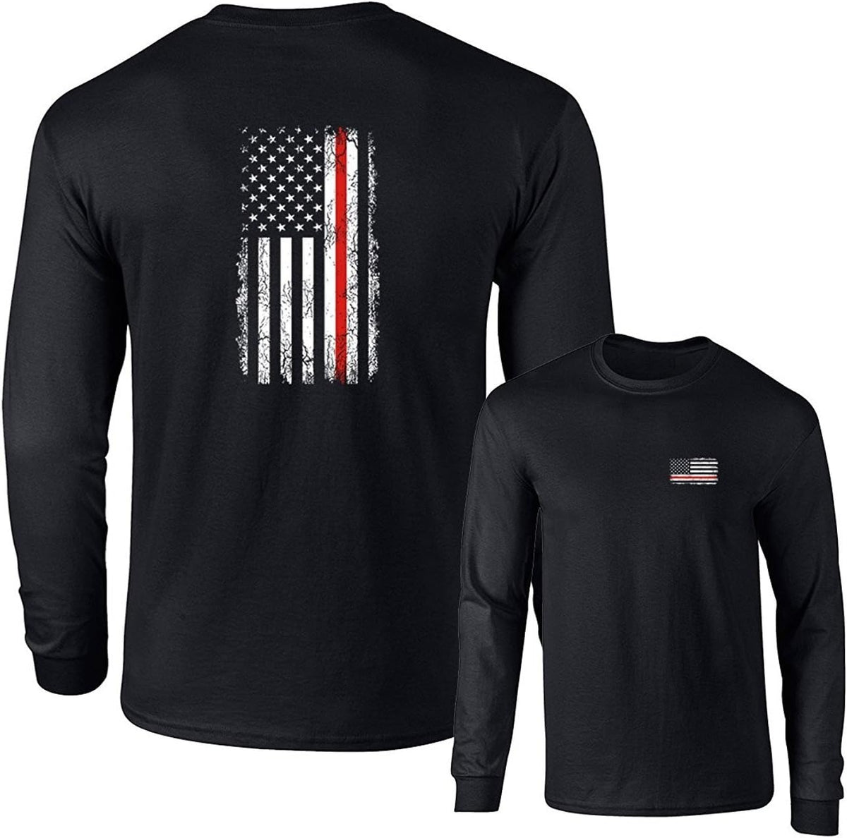 Thin RED LINE Firefighters USA Flag Long Sleeve T-Shirt F&B - Black
