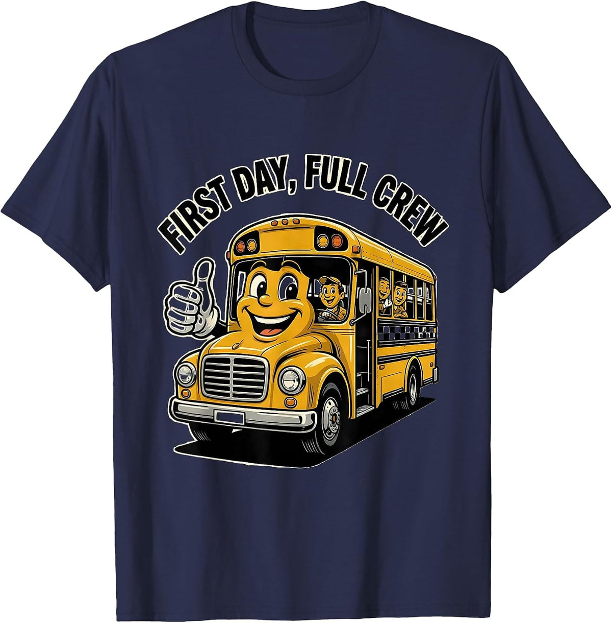 First Day Full Crew Retro School Bus Driver Back To School T-Shirt - Navy Blue