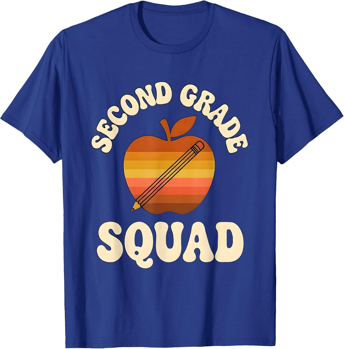 Second Grade Squad Retro Teacher Pencil Apple Back To School T-Shirt - Royal Blue