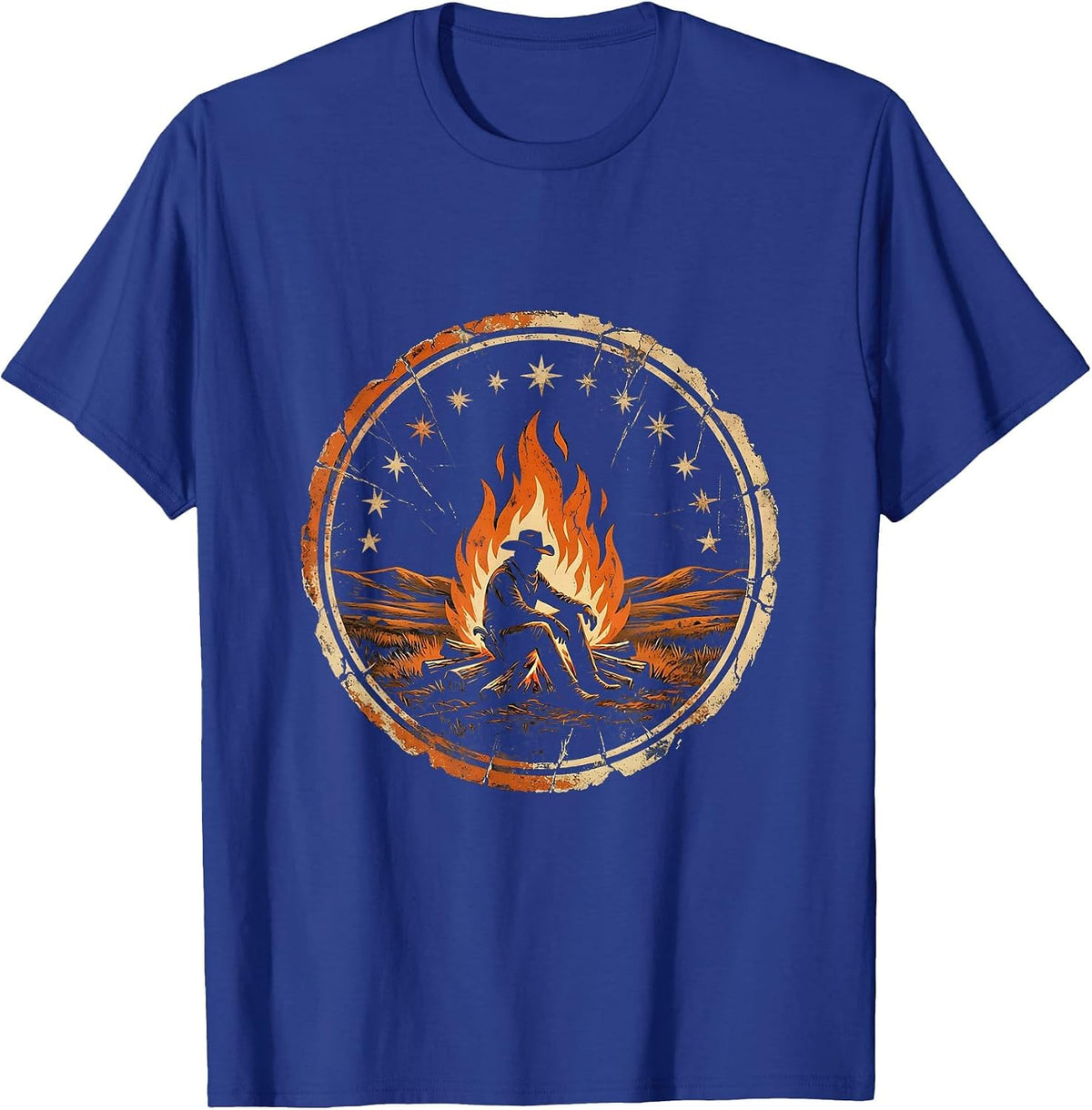 Cowboy Campfire Starry Night Sky Graphic Tee T-Shirt - Royal Blue