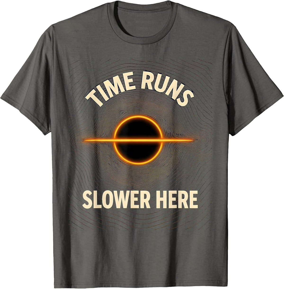 Men's Time Runs Slower Here Topographic Black Hole Physics T-Shirt - Asphalt Grey