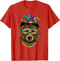 Bear Animal Lover Cute Mardi Gras Carnival Jester T-Shirt, Men, Red, Large - As Pictured