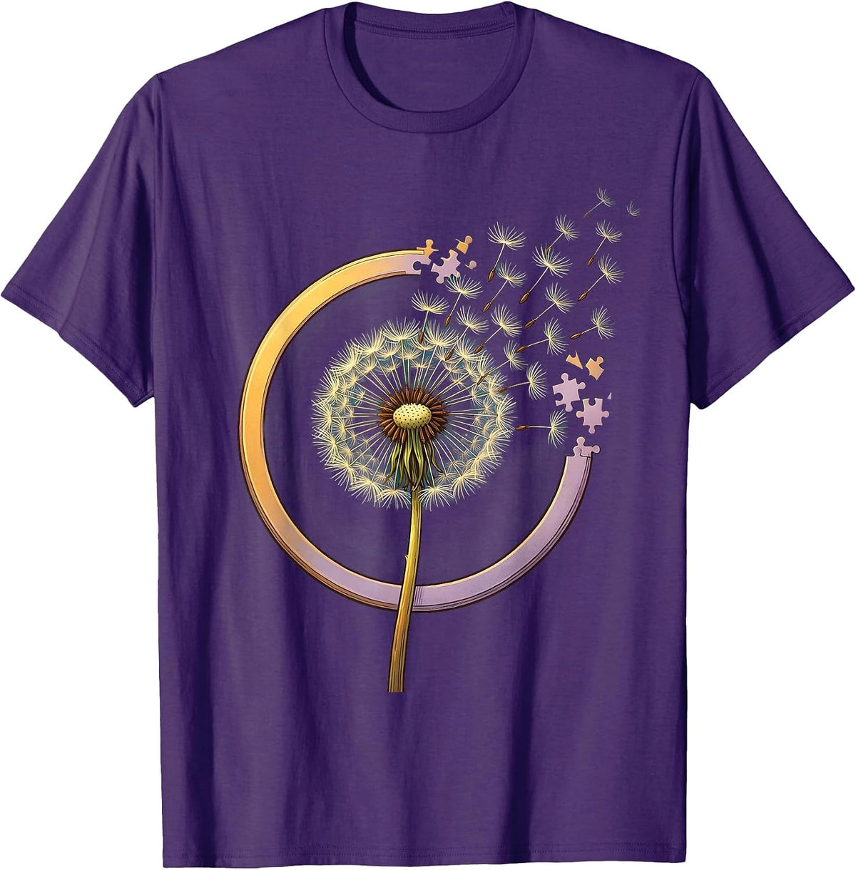 Men's Autism Awareness Dandelion Puzzle Piece Art T-Shirt - Purple