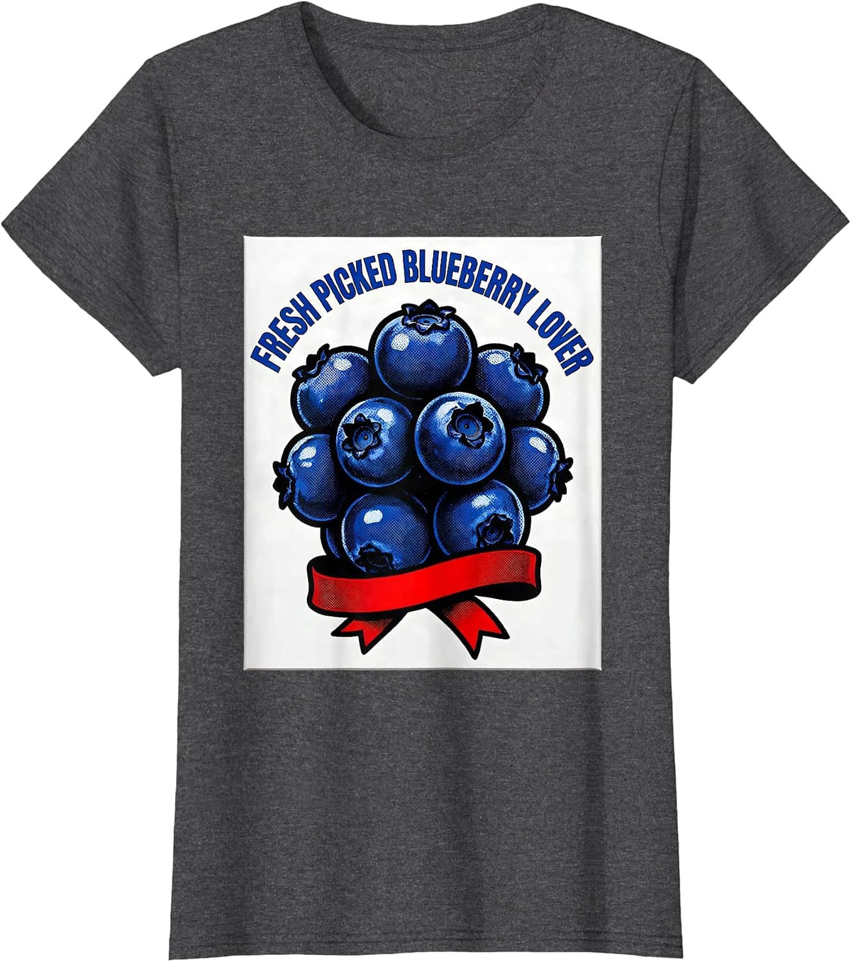 Women's Fresh Picked Blueberry Lover Red White Blue Design T-Shirt - Dark Heather Grey
