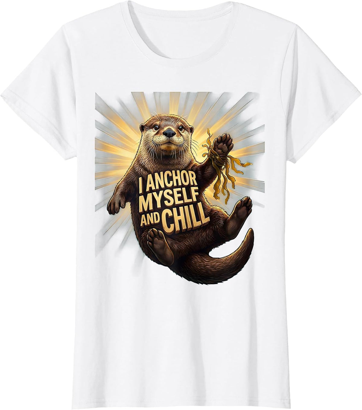 I Anchor Myself And Chill Cute Otter Lover Humor Funny T-Shirt - White
