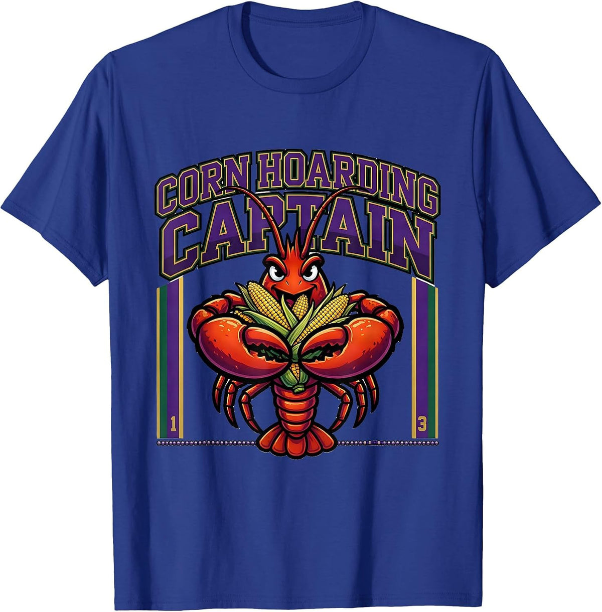 Men's Corn Hoarding Captain Bold Mardi Gras Crawfish Carnival T-Shirt - Royal Blue