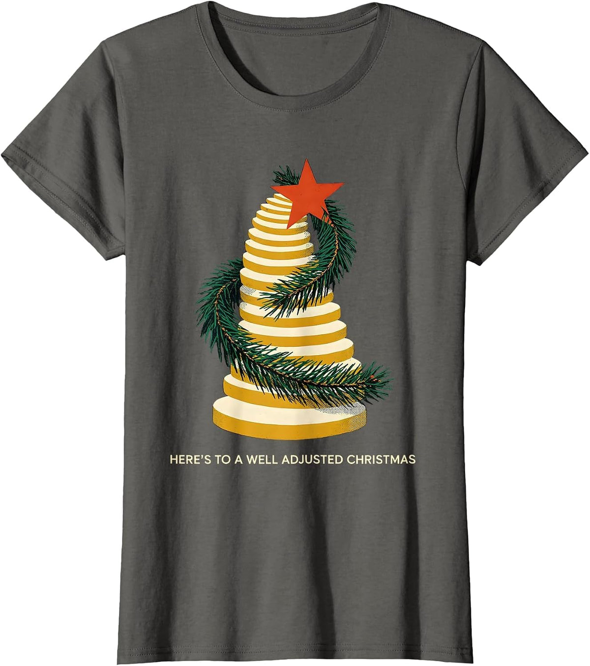 Women's Here's To A Well Adjusted Christmas Funny Chiropractor T-Shirt - Asphalt Grey