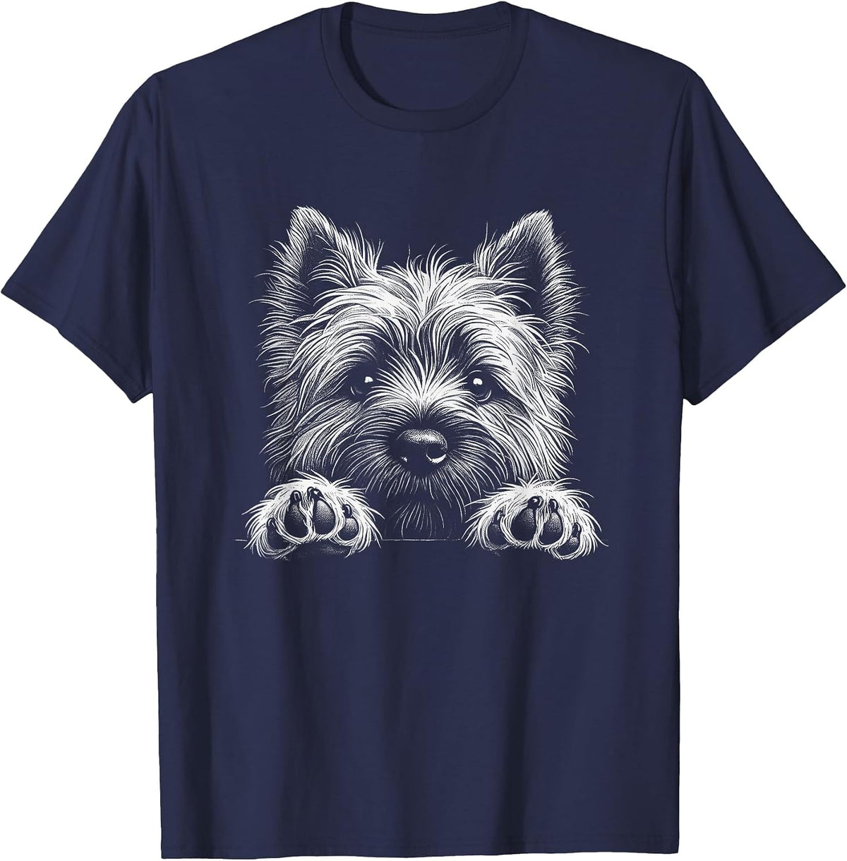 Cairn Terrier Dog Peeking Art Design T-Shirt - Navy Blue