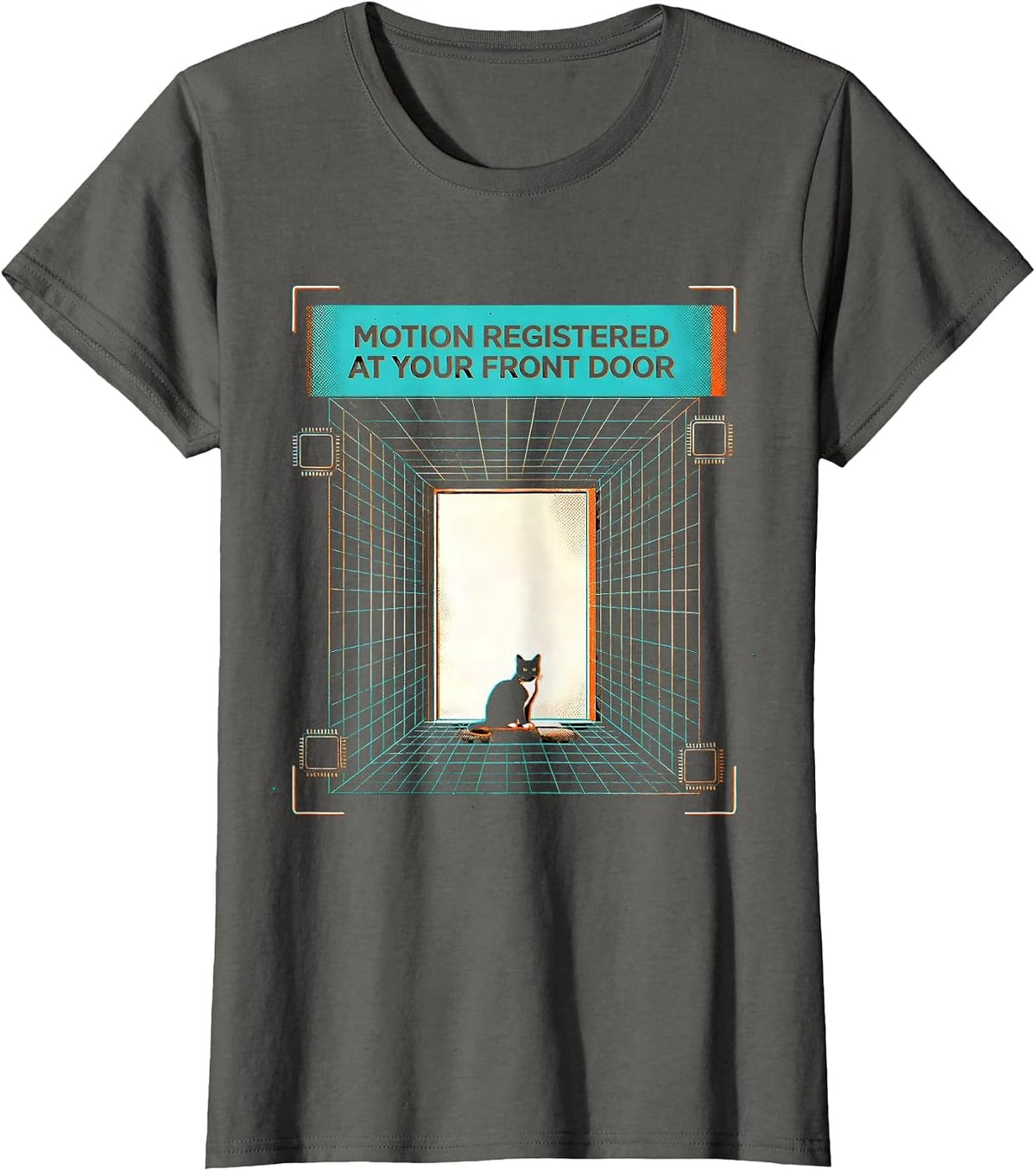 Women's Motion registered at your front door Funny Cat Motion Meme T-Shirt - Asphalt Grey