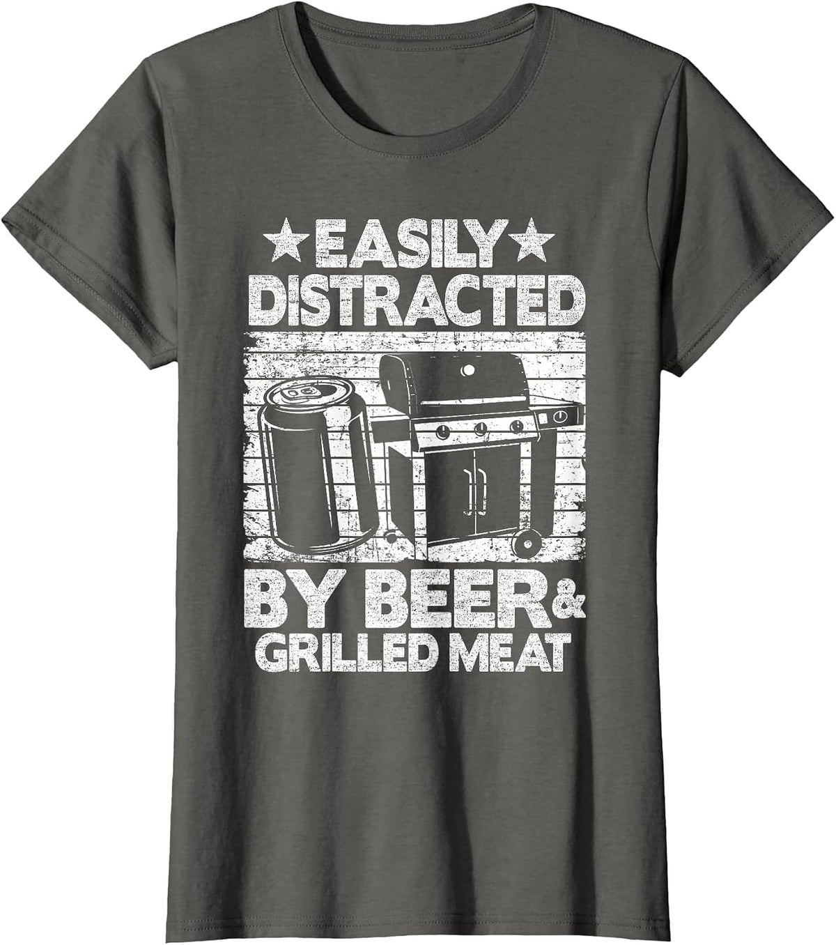 Easily Distracted By Beer & Grilled Meat Funny Pig Pork Rub T-Shirt - Asphalt Grey