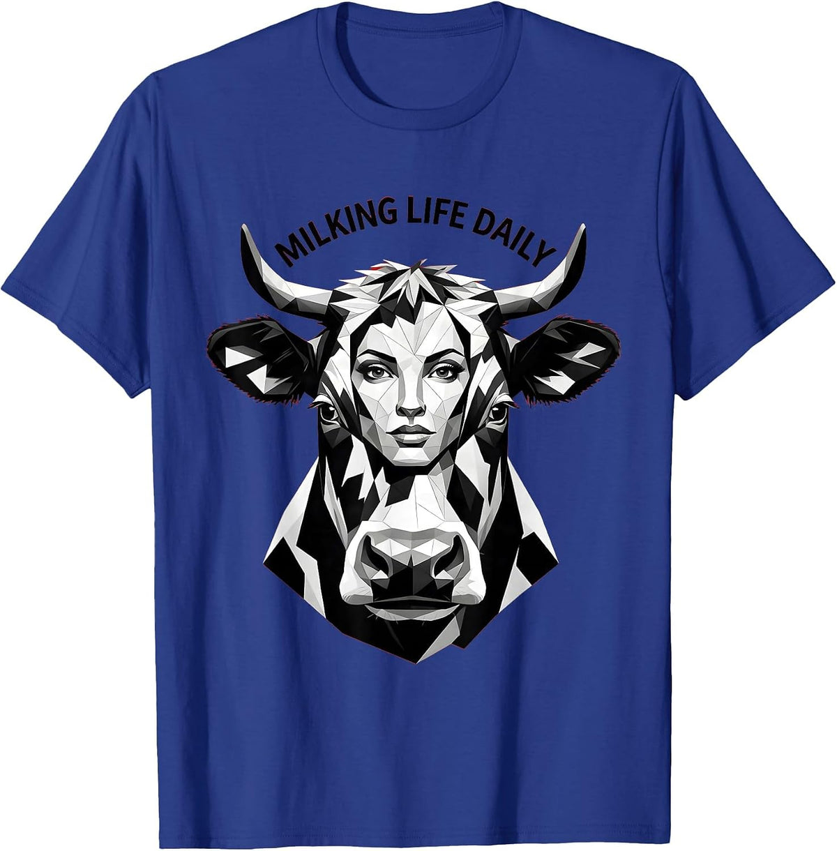 Men's Milking Life Daily Funny Cow Women Design T-Shirt - Royal Blue