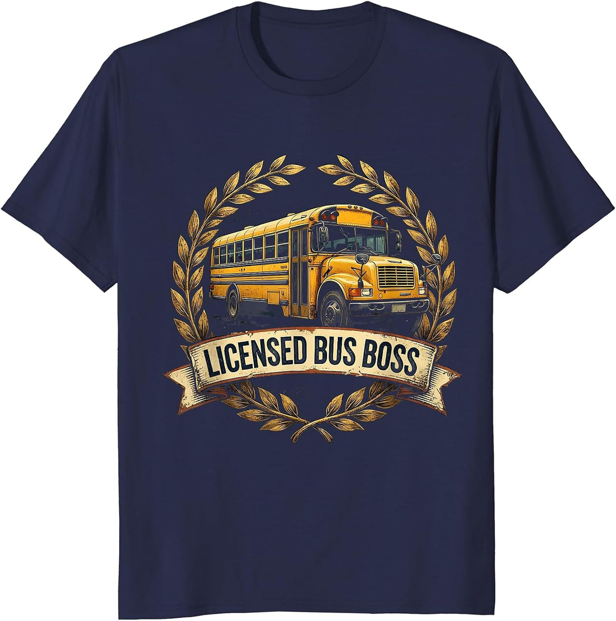 Licensed Bus Boss Vintage Occupational Badge T-Shirt - Navy Blue