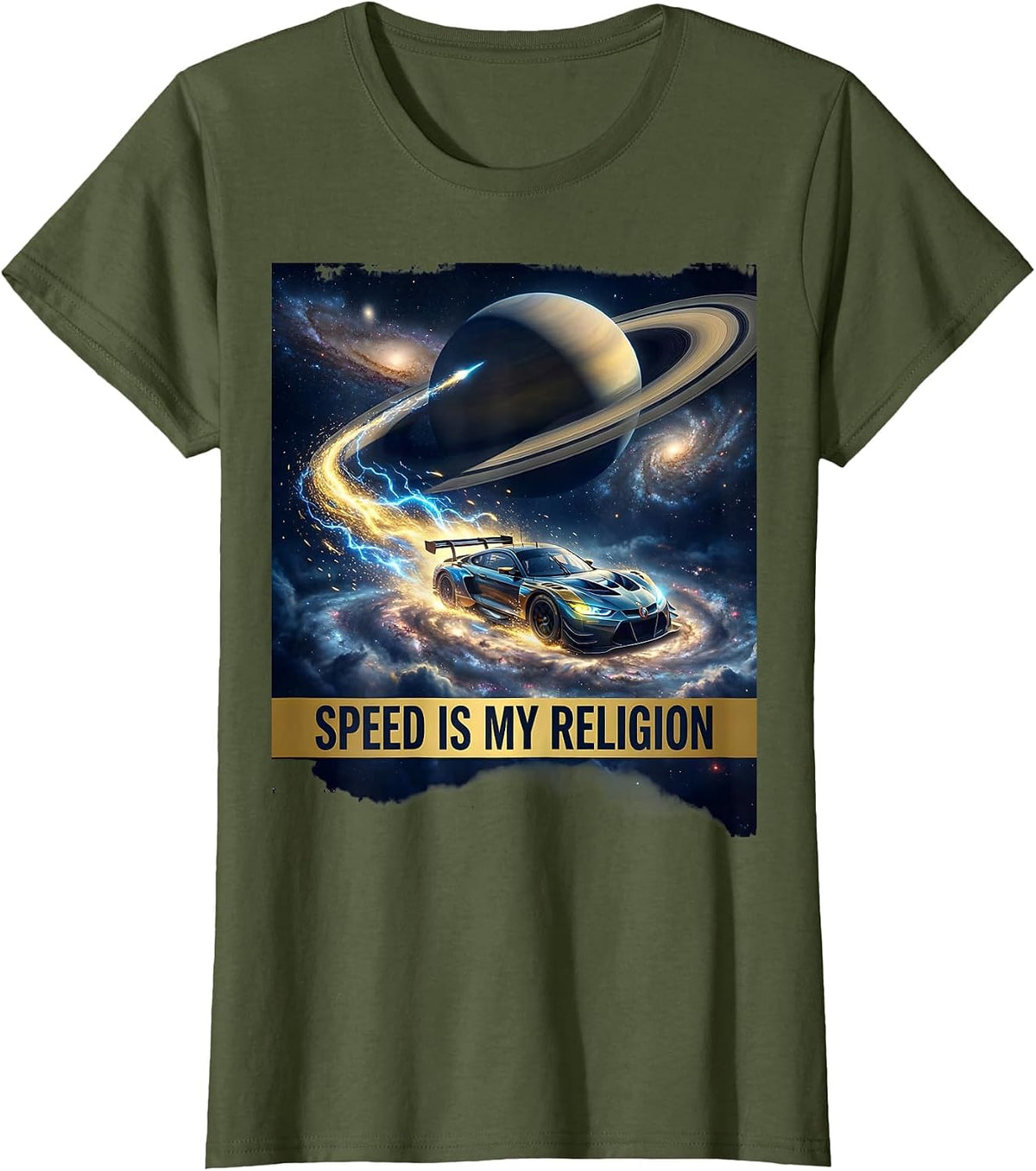 Women's Speed Is My Religion Racing Graphic Design T-Shirt - Olive Green