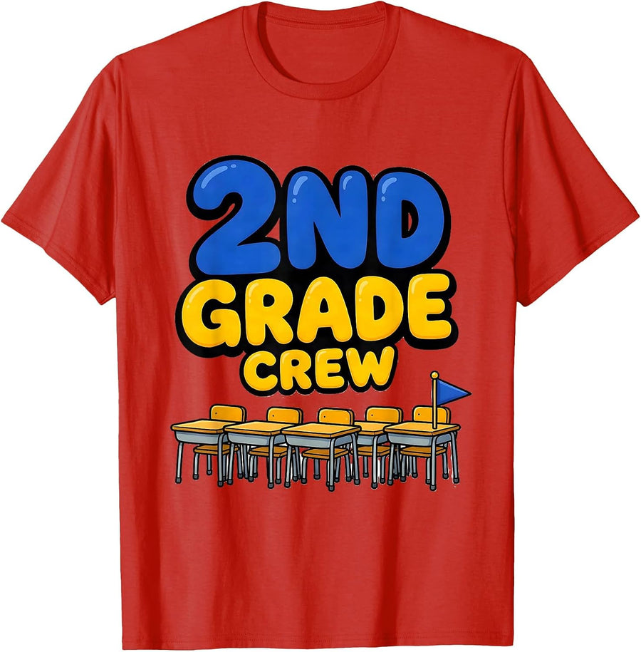 Men's 2nd Grade Crew Funny Teacher Back To School Crew T-Shirt - Red
