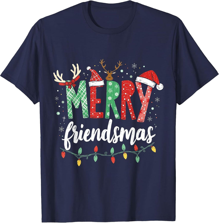 Merry Friendsmas Holiday Friends Gathering T-Shirt - Navy Blue