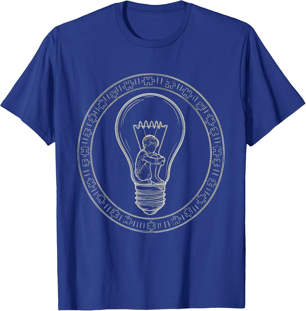 Autism Awareness Child Silhouette Lightbulb Design T-Shirt - Royal Blue