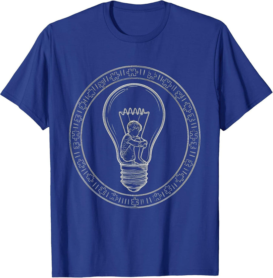 Autism Awareness Child Silhouette Lightbulb Design T-Shirt - Royal Blue