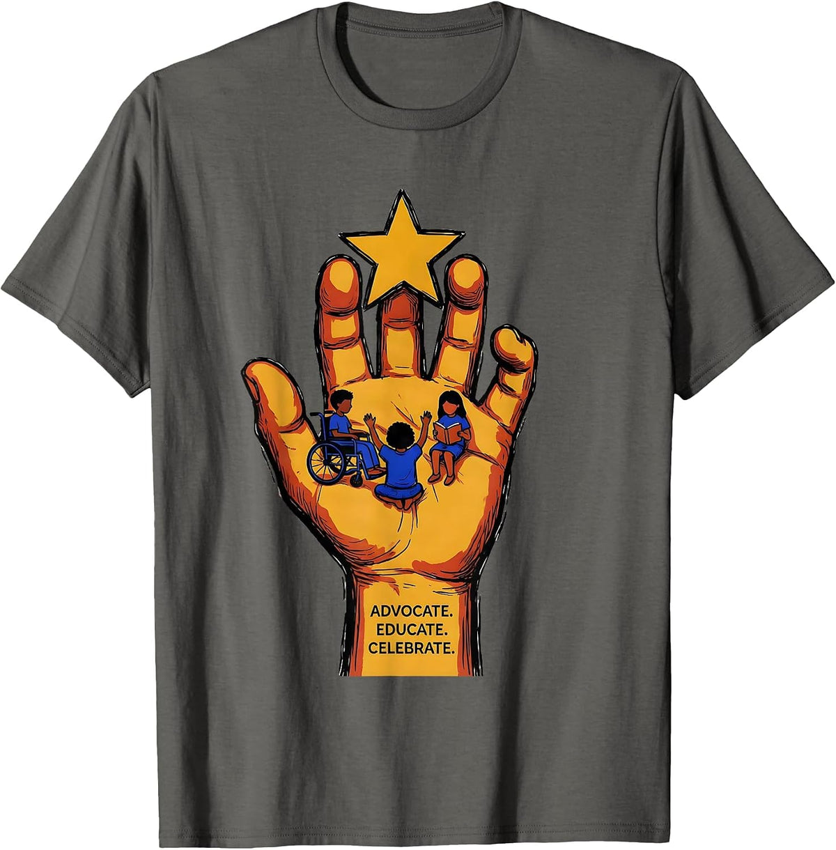 Advocate Educate Celebrate Special Education Teacher T-Shirt - Asphalt Grey