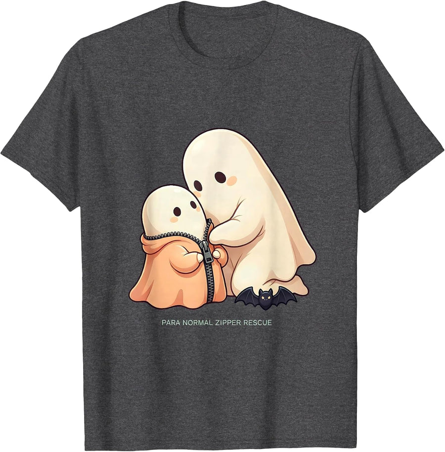 Men's Para Normal Zipper Rescue Cute Kawaii Ghost SpEd Teacher T-Shirt - Dark Heather Grey
