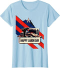 Women's Happy Labor Day Risograph Patriotic Americana Tribute T-Shirt - Baby Blue