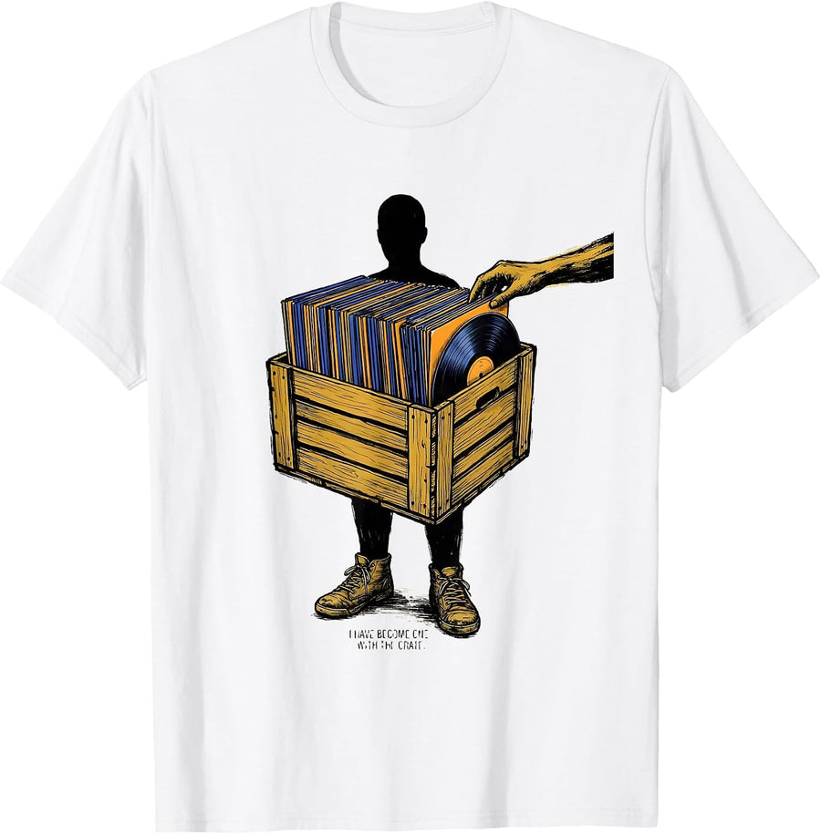 Men's I Have Become One With The Crate Retro Vinyl Record T-Shirt - White