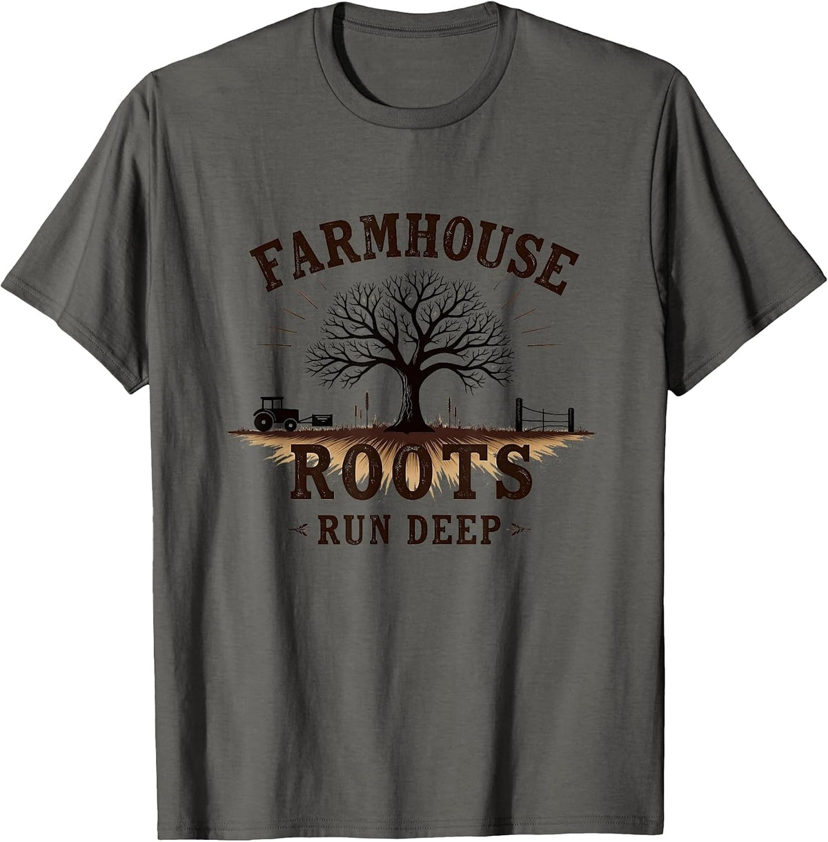 Farmhouse Roots Run Deep Country Design T-Shirt - Asphalt Grey