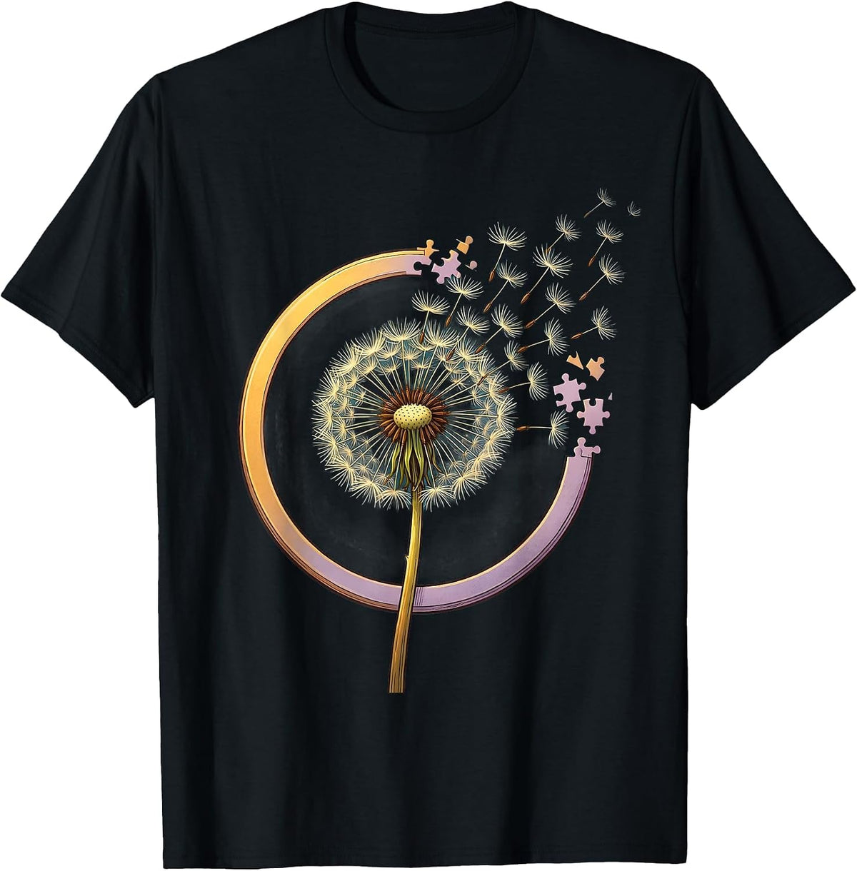 Men's Autism Awareness Dandelion Puzzle Piece Art T-Shirt - Black