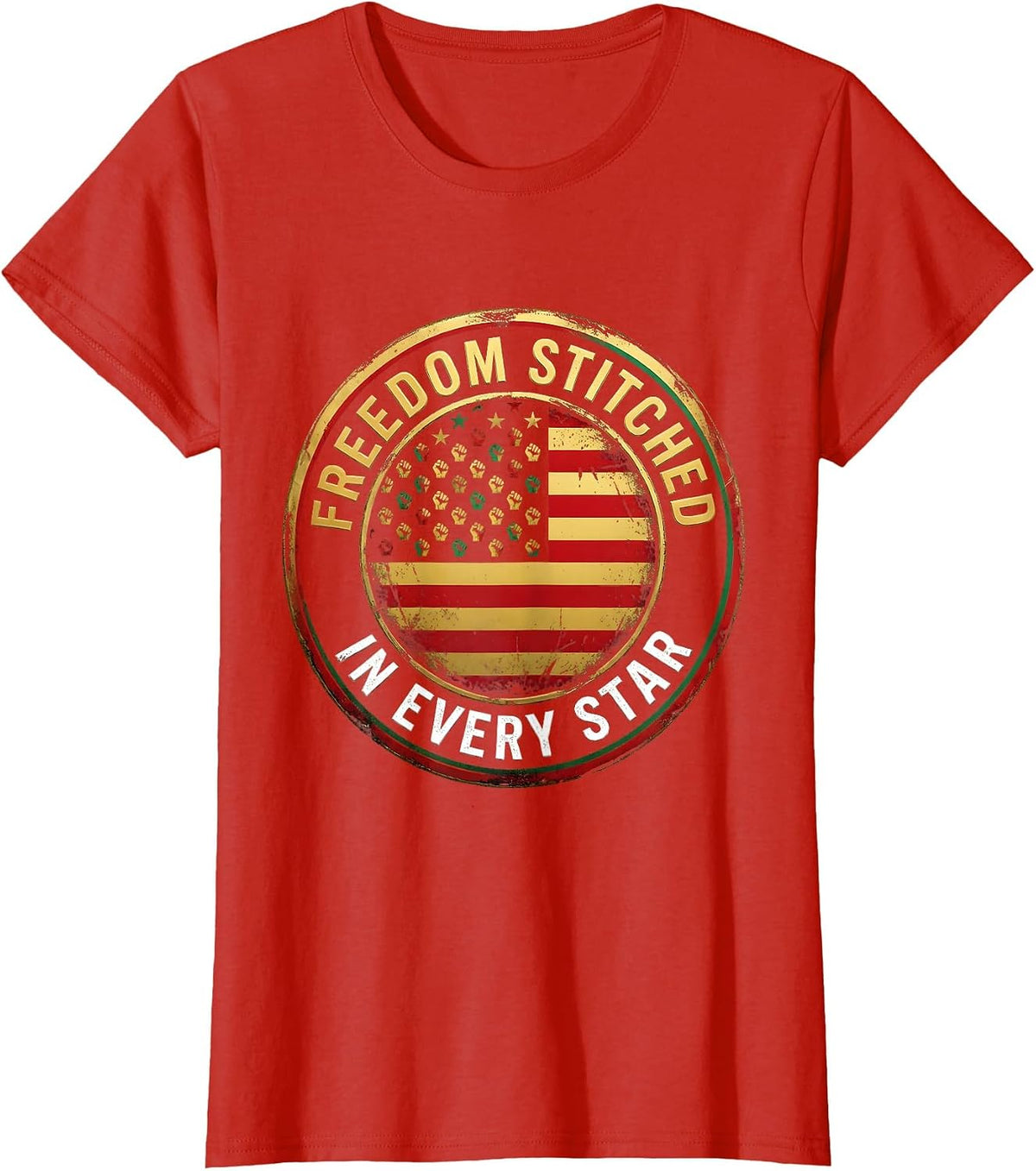 Freedom Stitched In Every Star Juneteenth 1865 T-Shirt - Red