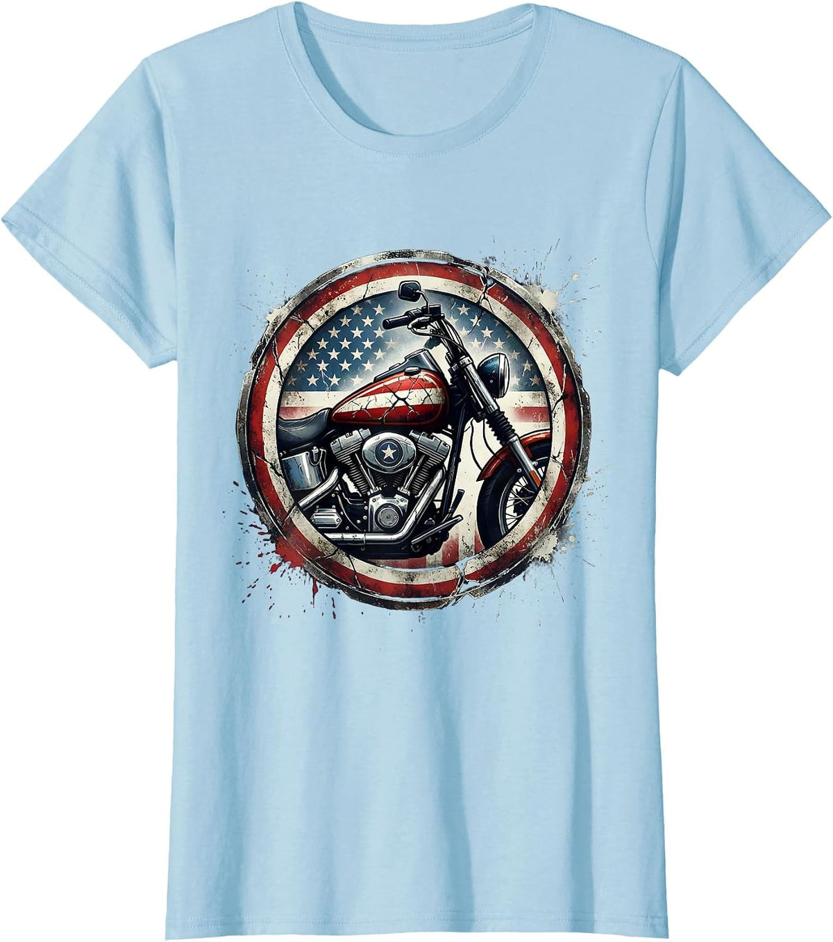 Patriotic Motorcycle Flag Fuel Tank Illustration T-Shirt - Baby Blue