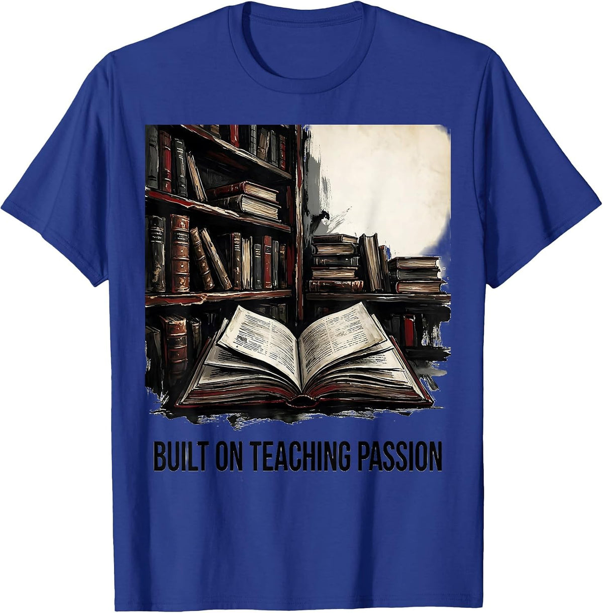 Men's Teaching Passion Labor Day Bookshelf Design T-Shirt - Royal Blue