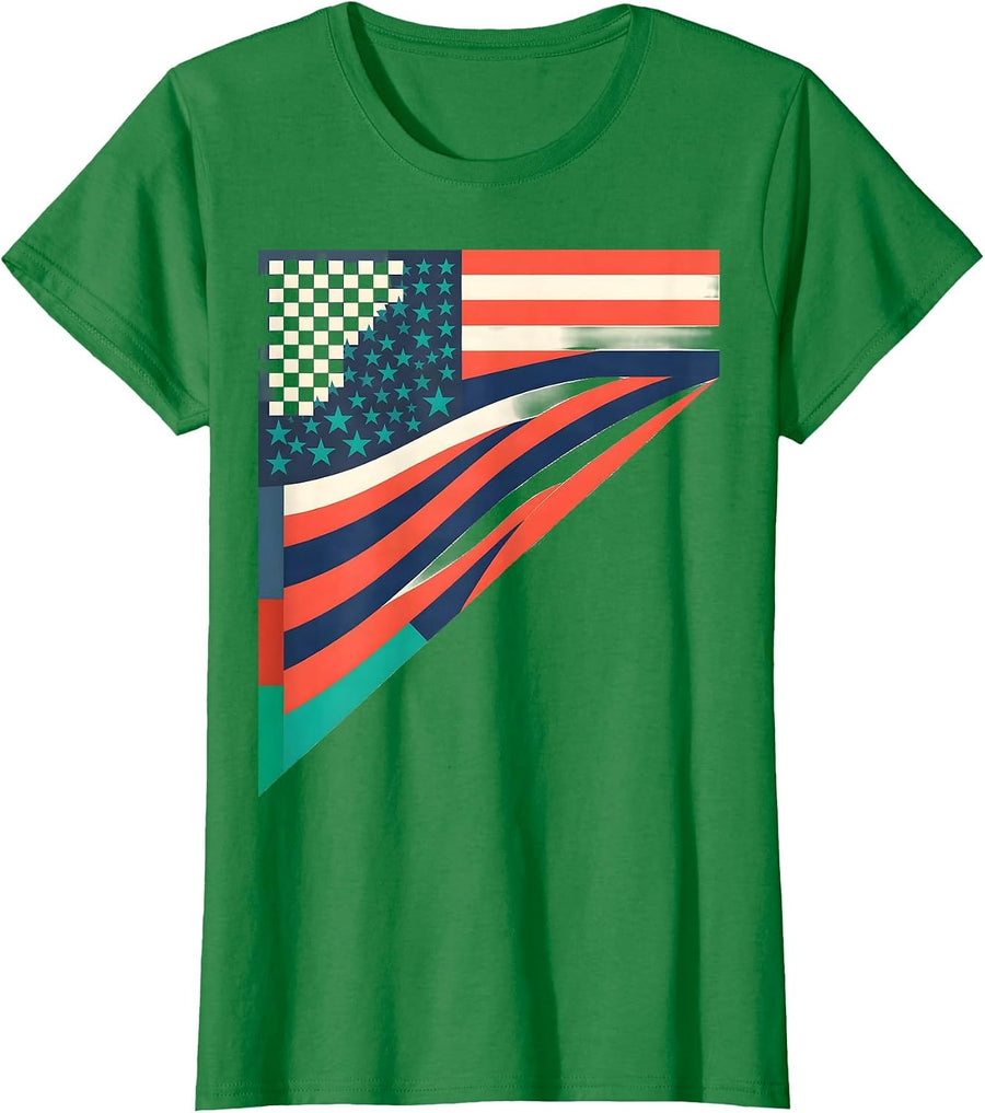 Women's Race Checkered Flag Drag Strip Patriotic Enthusiast T-Shirt - Kelly Green