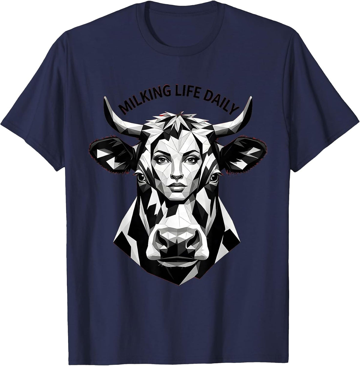 Men's Milking Life Daily Funny Cow Women Design T-Shirt - Navy Blue