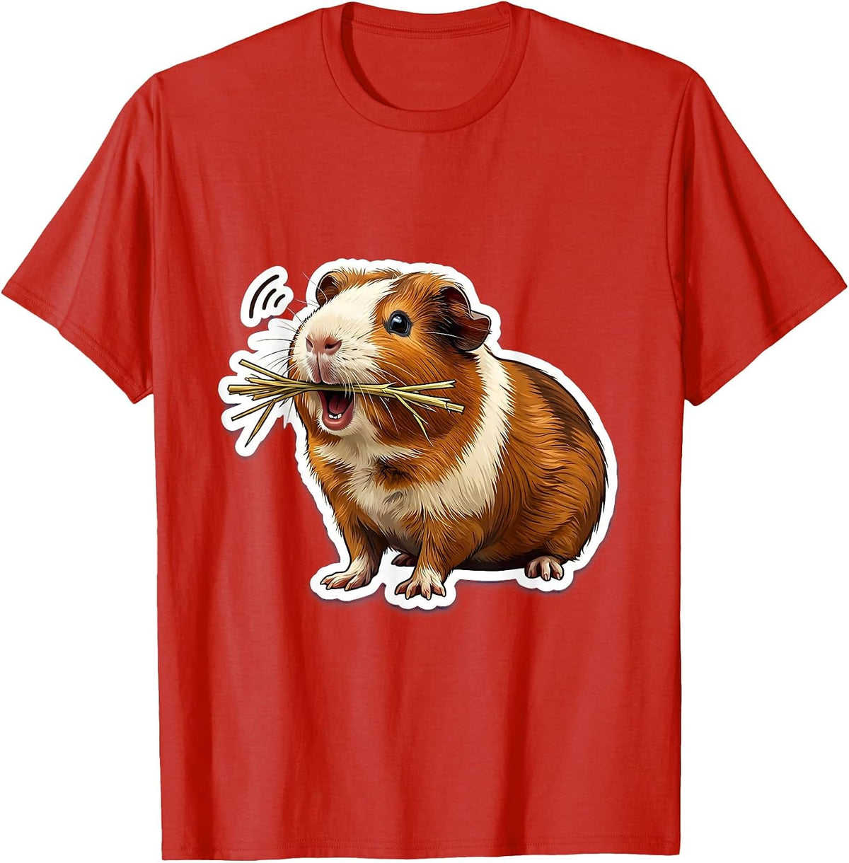 Men's Guinea Pig Hay Snack Funny Cavy Lover Sticker Style T-Shirt - Red