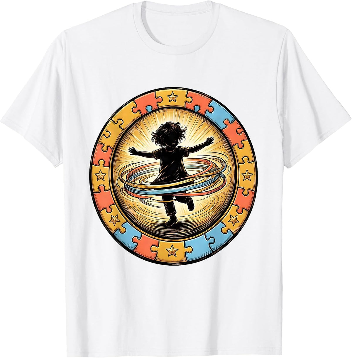 Men's Joyful Spinning Child Autism Awareness Design T-Shirt - White