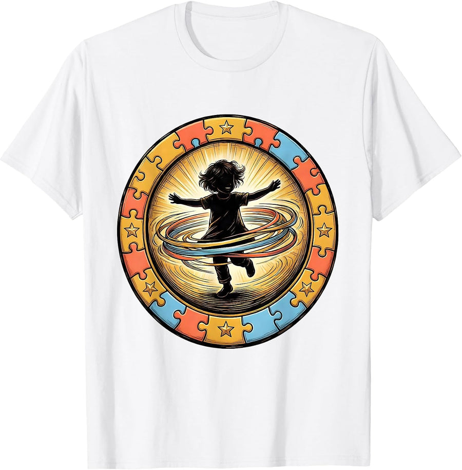 Men's Joyful Spinning Child Autism Awareness Design T-Shirt - White