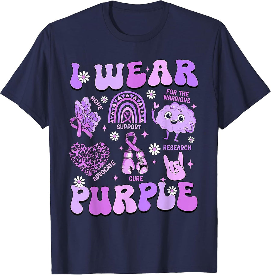 Warrior Epilepsy Day I Wear Purple Ribbon T-Shirt - Navy Blue