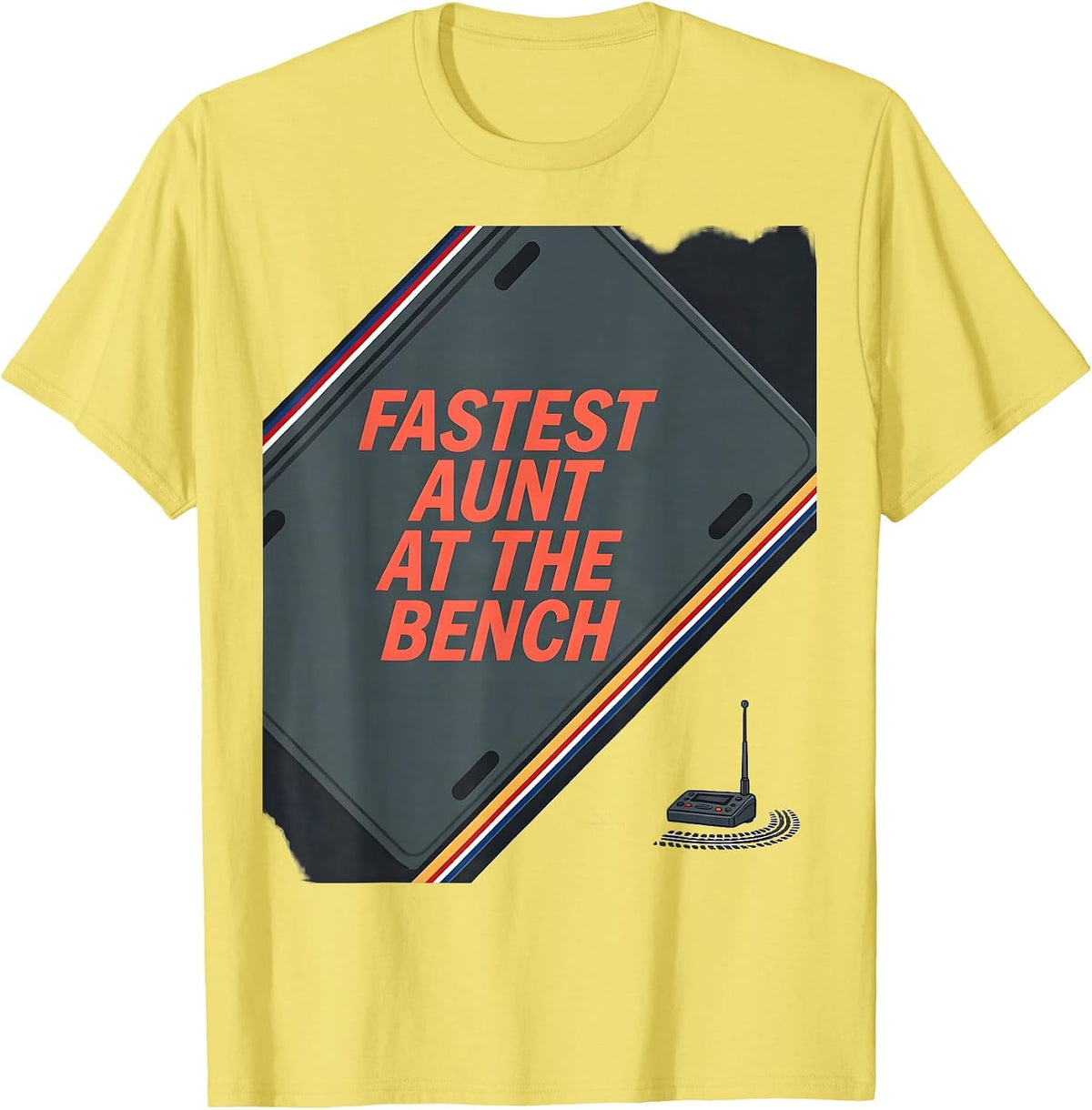 Men's Fastest Aunt At The Bench Patriotic RC Car Racing Drag Strip T-Shirt - Lemon Yellow